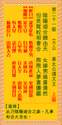 观音灵签 第21签:李旦龙凤配合