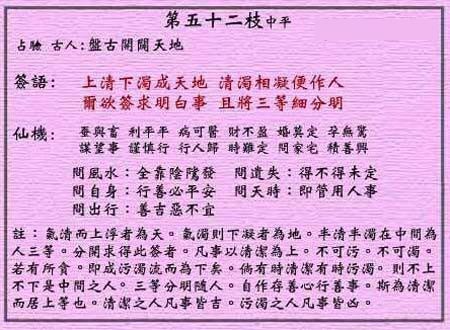 黄大仙灵签 第52签:中平 盘古开辟天地